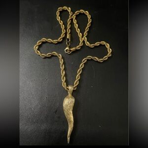 Elegant Gold Plated Rope Chain Necklace with ItalianHorn Pendant